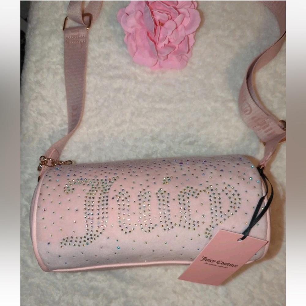 Juicy Couture Velour Bling Baby Pink Barrel Bag NWT Y2K Logo